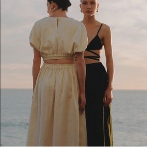 MATTEAU New! Cocoon Blouse gathered Linen Skirt Set